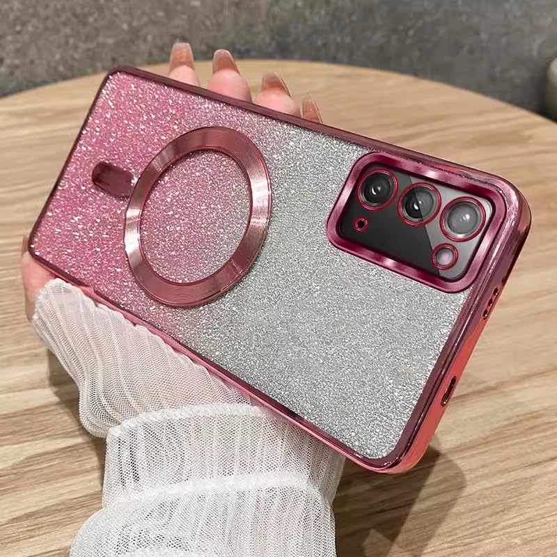 Doowear Galaxy S20+Plus Case Magnetic Glitter [Support Magsafe Charger] Anti-Scratch Shockproof Luxury Plated Clear Full Camera Protection Phone Cover Case for Samsung Galaxy S20 Plus-Pink - Image 2