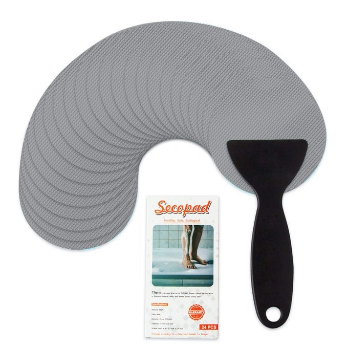 NONSLIP BATHTUB STICKERS 24PCS SAFETY BATHROOM TUBS SHOWERS TREADS ADHESIVE DECALS SCRAPER GRAY