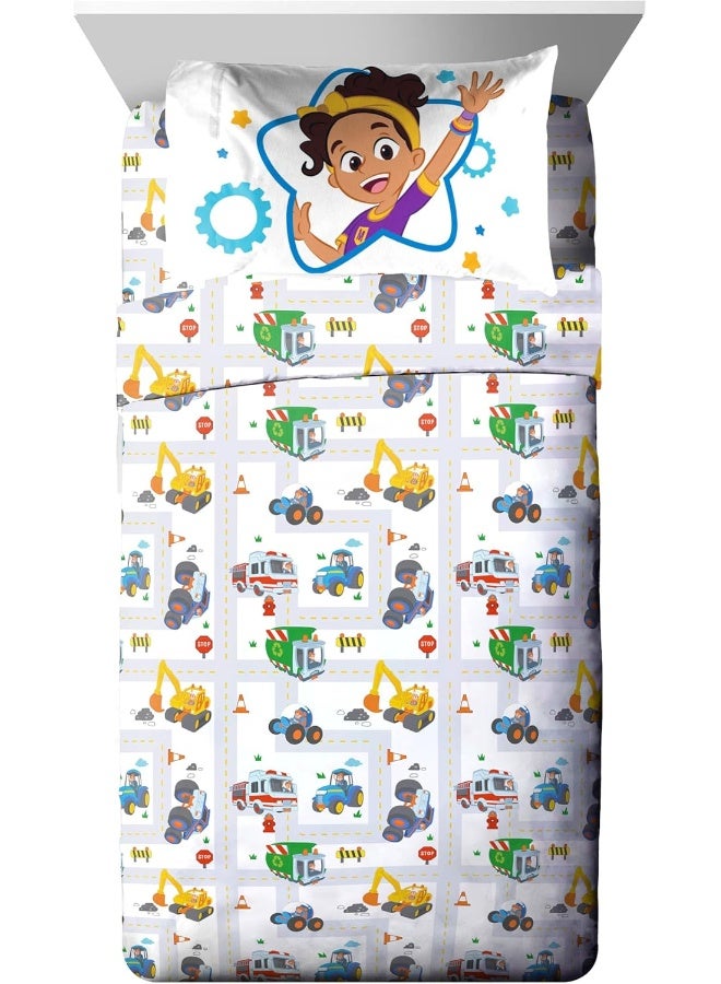 Jay Franco Jay Franco Blippi and Meekah Trucks Sheet Set - Full Size Sheet Set - Super Soft Kids Cartoon Vehicles 4 Piece Bedding Set - Microfiber Sheets - Image 1