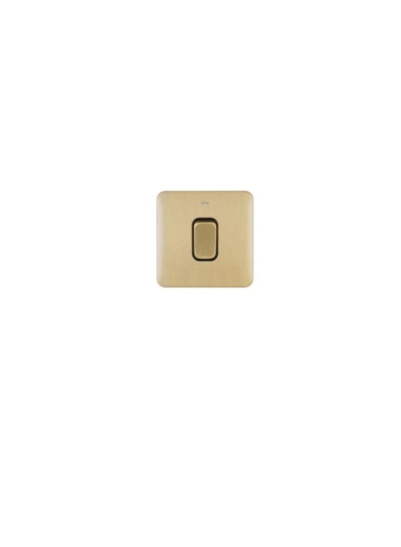 Schneider Electric GGBL4011BSB Lisse - 1 Gang 50A DP High Current Switch with LED IndIcator- Satin Brass with Black Interior - Image 1