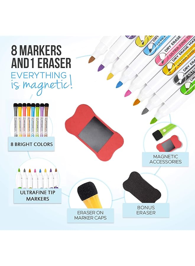 erorex Magnetic Dry Erase Calendar Whiteboard 3Pcs Set Of Monthly Fridge Calendar And Today List Magnetic Weekly Planner With Notepad Comes With 8 Markers And 1 Eraser For Agenda Planner To Do List  - Image 3