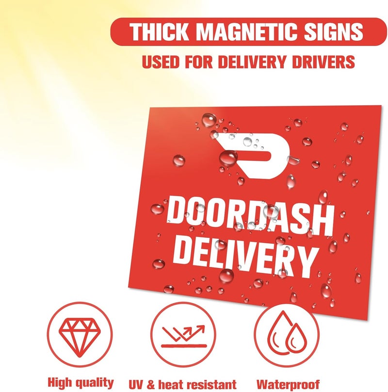 مجموعة من 3 لافتات مغناطيس السيارة DoorDash لسائقي التوصيل، ملصقات مغناطيسية للمركبات قابلة لإعادة الاستخدام والإزالة باللون الأحمر - Image 3