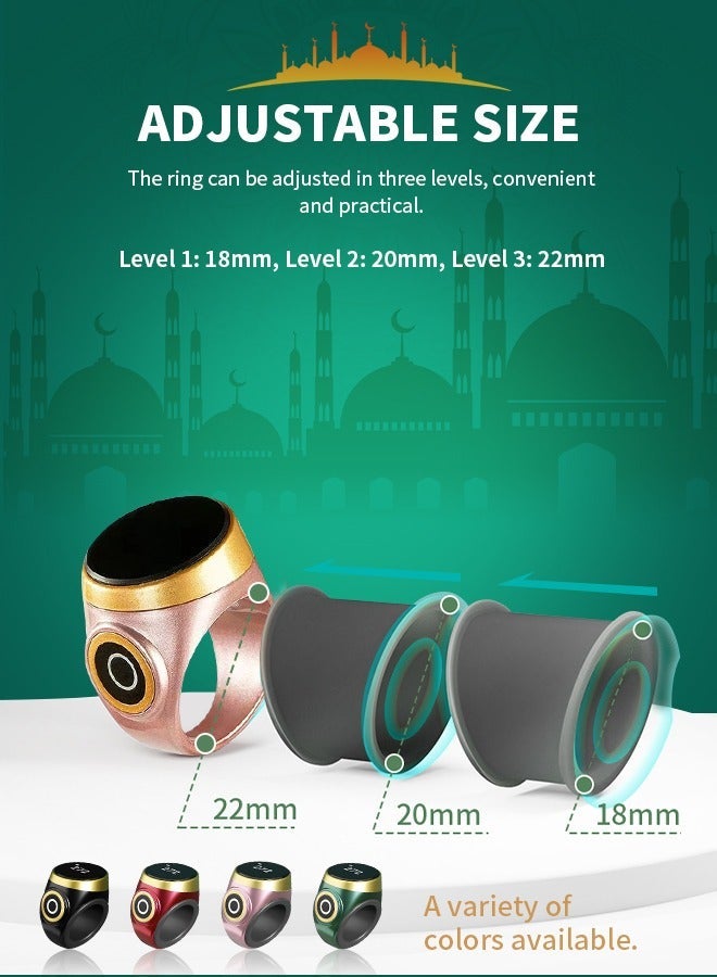 Rechargeable Zikr Ring with 3 Sizes (20/22/24mm）Color: green,Prayer Counting Muslims  Ring，Record The Number Of Prayers Per Day. The Maximum Value Is 9999 - Image 3