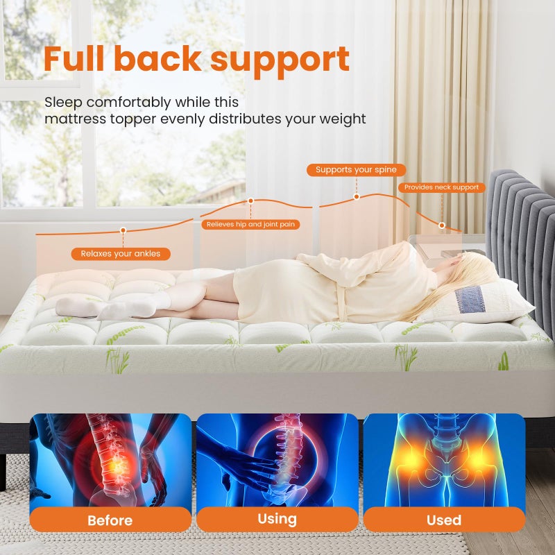 DUMOS Queen Size Ultra Soft Mattress Topper, Viscose Derived from Bamboo, Pillow Top Mattress Pad with Stretchable Pockets, Breathable Cooling Topper for Back Pain Relief - Image 2