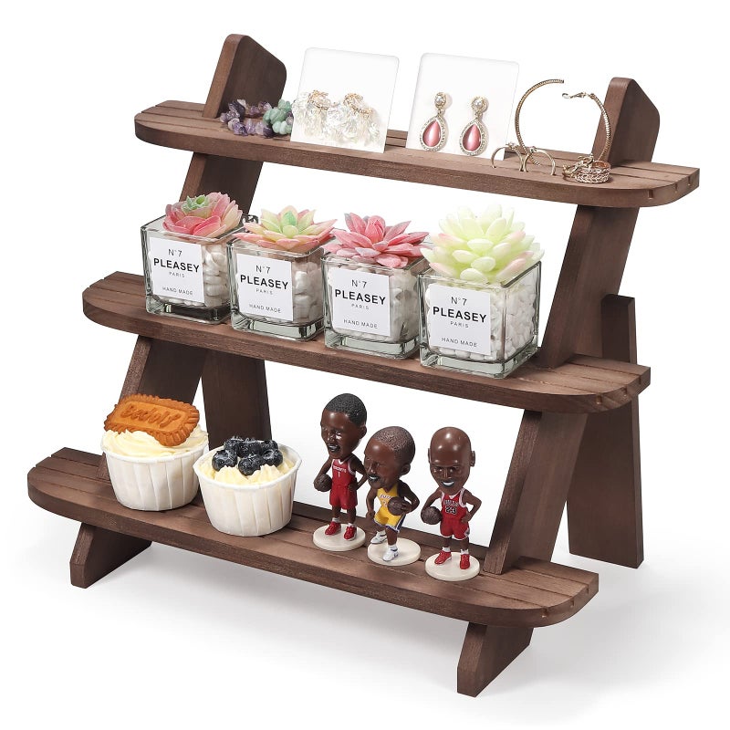 WHEARTED Wooden Display Riser3 Tier Earring  Ring Holder StandsFarmhouse Cupcake Stands Table Display Stand For VendorsOrganizer Showcase for Tabletop Shows and Home Using Wood Rustic Risers Walnut