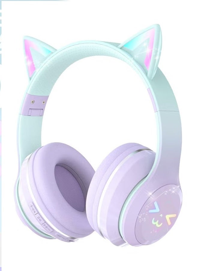 سماعات رأس بلوتوث للأطفال، سماعات رأس لاسلكية للأطفال مزودة بإضاءة LED على شكل أذن قطة مع ميكروفون، قابلة للطي، عصابة رأس قابلة للتعديل، بلوتوث 5.3 وسماعات رأس ستيريو فوق الأذن للأطفال للمدرسة/الأجهزة اللوحية (أرجواني) - Image 3