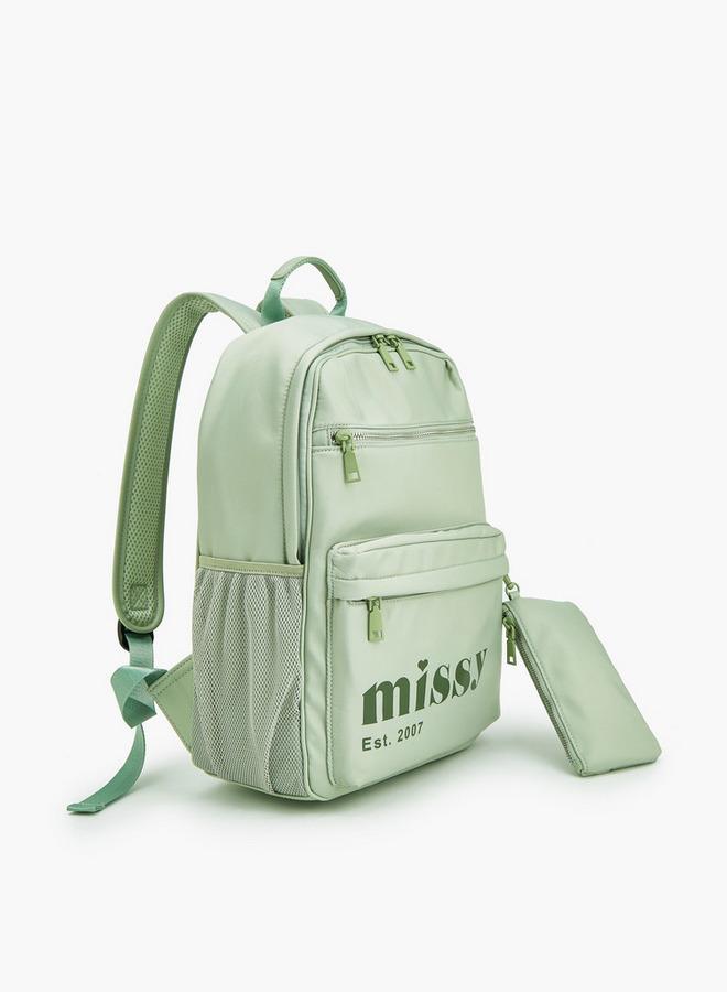 MISSY Logo Print Backpack With Adjustable Straps And Pencil Pouch - 30X12X40 Cm - Image 3