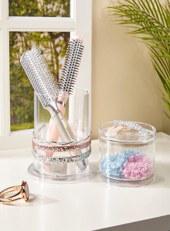 STORi STORi Bella Stackable Clear Plastic Hair Accessory Organizer Set | Round Headband and Hairbrush Holder Stacks on the Storage Containers with Tray Lid | Made in USA - Image 2