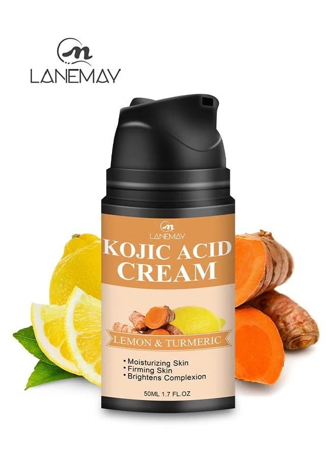 LANEMAY Skin Care -Kojic Acid Face Cream 50ml, Lemon Turmeric Deep Nourishment Anti Wrinkle Firming Repair Skin Barrier, Improve and Repair Damaged Skin Mildly Whiten Fix Wrinkles, Spots or Acne Scars in a Ef - Image 1