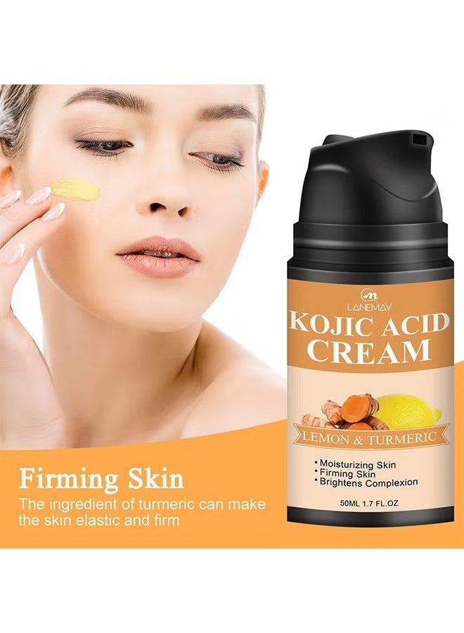 LANEMAY Skin Care -Kojic Acid Face Cream 50ml, Lemon Turmeric Deep Nourishment Anti Wrinkle Firming Repair Skin Barrier, Improve and Repair Damaged Skin Mildly Whiten Fix Wrinkles, Spots or Acne Scars in a Ef - Image 2