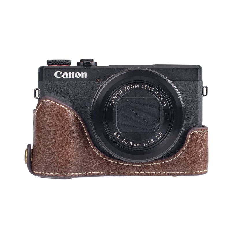 BolinUS Premium PU Leather FullBody Camera Case Bag Cover for Canon PowerShot G7 X Mark II/Mark III G7X2 G7X3 With Neck Strap (Coffee) - Image 5