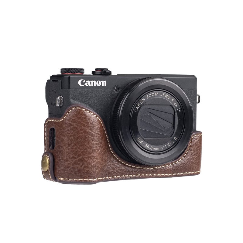 BolinUS Premium PU Leather FullBody Camera Case Bag Cover for Canon PowerShot G7 X Mark II/Mark III G7X2 G7X3 With Neck Strap (Coffee) - Image 4