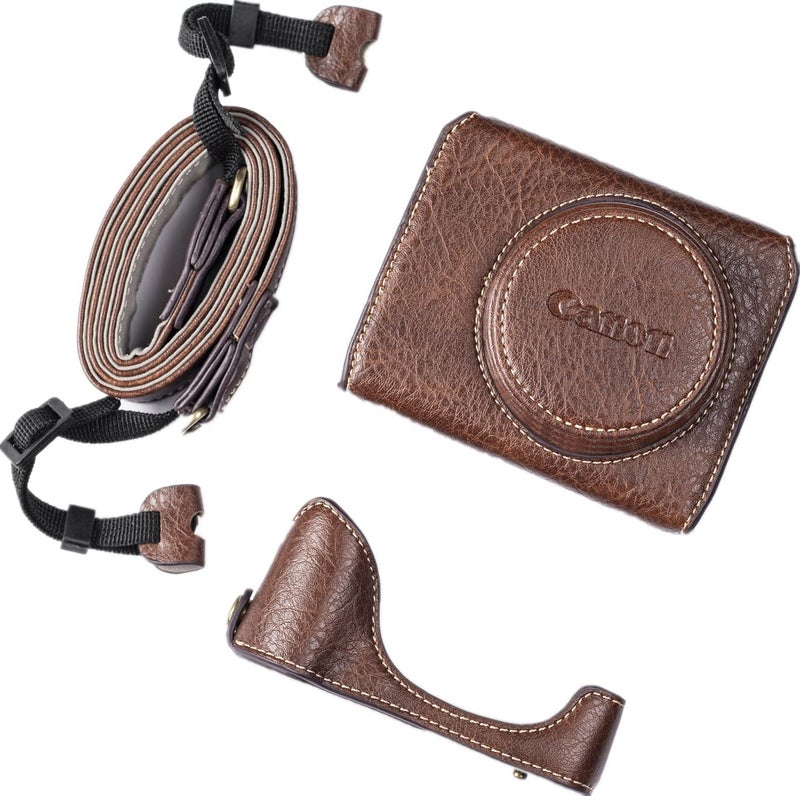 BolinUS Premium PU Leather FullBody Camera Case Bag Cover for Canon PowerShot G7 X Mark II/Mark III G7X2 G7X3 With Neck Strap (Coffee) - Image 1