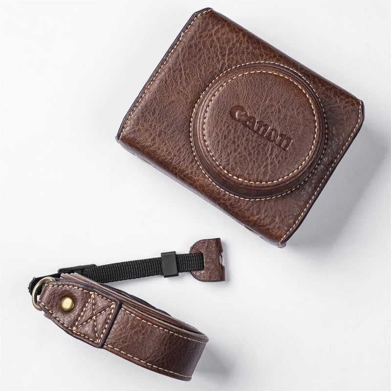 BolinUS Premium PU Leather FullBody Camera Case Bag Cover for Canon PowerShot G7 X Mark II/Mark III G7X2 G7X3 With Neck Strap (Coffee) - Image 3