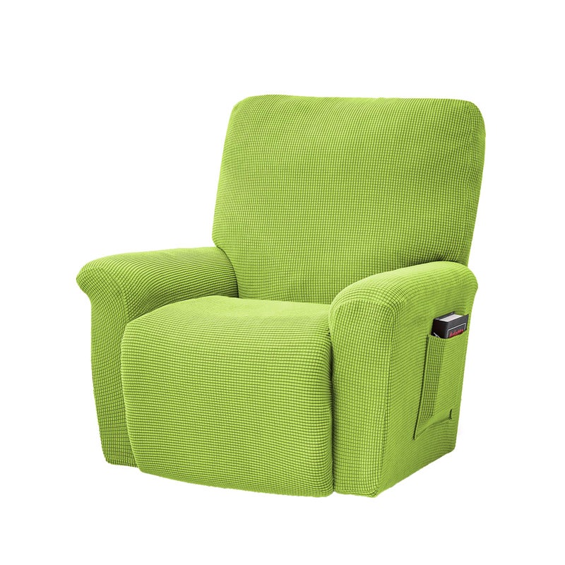 CONRUSER Stretch Recliner Chair Covers 4Piece Soft Sofa Cover Thick Single Seat Couch Cover Jacquard Recliner Slipcover with Pocket Green
