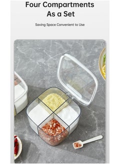 UrbanEssentia 4-Compartment Spice Jar with Lid and Spoons, Clear Plastic Seasoning Pot, 4-Grid Spice Organizer, Condiments Jar with Spoons and Air Tight Cover, Kitchen Organizer.  - Image 2