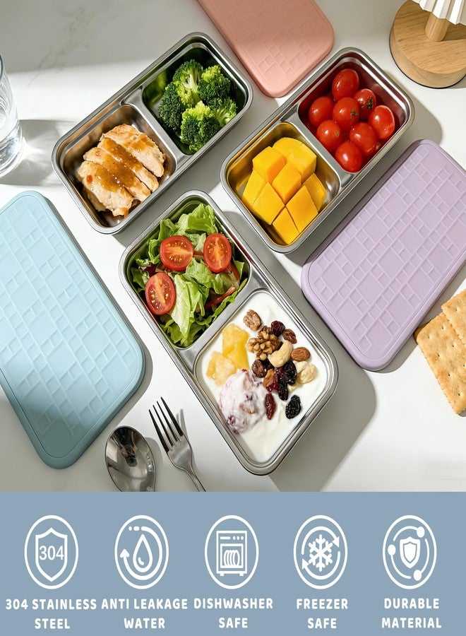 Mostdream 3 Pack 15 oz Stainless Steel Snack Containers for Kids, reusable metal snack containers with Silicone lids, 2 Compartment Stackable Metal Toddler Lunch Box for Daycare, School and Outdoor - Image 3