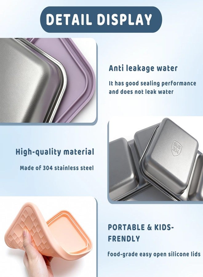 Mostdream 3 Pack 15 oz Stainless Steel Snack Containers for Kids, reusable metal snack containers with Silicone lids, 2 Compartment Stackable Metal Toddler Lunch Box for Daycare, School and Outdoor - Image 5