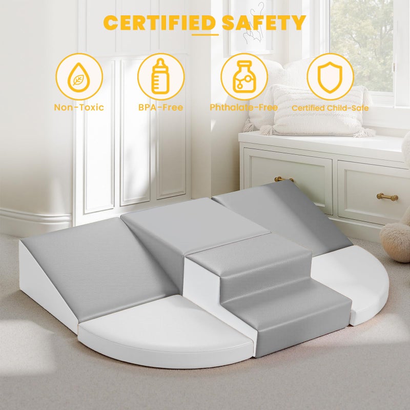 Hoohtoot Soft Foam Climbing Blocks for Toddlers: 6-Piece PU Leather Play Set - Kids Climbing and Crawling Toys - Indoor Baby Play Structure - Fun Learning Gym - Image 3