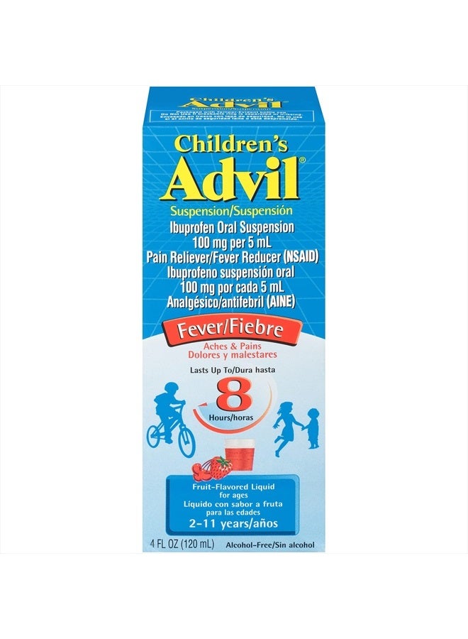 Advil أدفيل للأطفال مسكن للألم وخافض للحرارة، إيبوبروفين للأطفال لتخفيف الألم، إيبوبروفين سائل للأطفال، بنكهة الفاكهة - 4 أونصة سائلة - Image 1