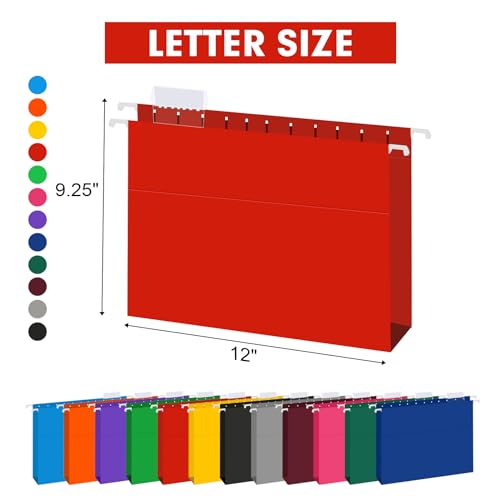 HERKKA Extra Capacity Hanging File Folders, 60 Pack Reinforced Letter Size Hanging Folders with Heavy Duty 2 Inch Expansion, Designed for Bulky Files, Medical Charts, 12 Assorted Colors - Image 2