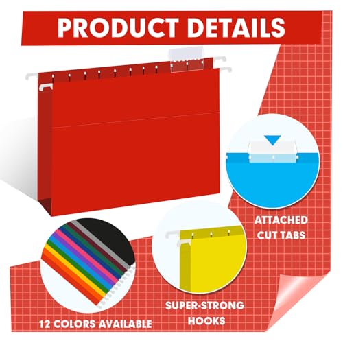 HERKKA Extra Capacity Hanging File Folders, 60 Pack Reinforced Letter Size Hanging Folders with Heavy Duty 2 Inch Expansion, Designed for Bulky Files, Medical Charts, 12 Assorted Colors - Image 5
