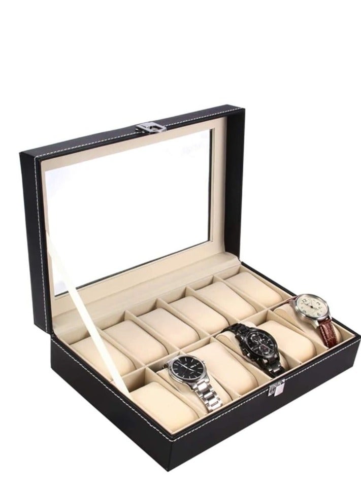 سبيس شوب حافظات الساعات، صندوق الساعات، حامل الساعات، منظم عرض تخزين الساعات، 12 فتحة من جلد البولي يوريثان، غطاء زجاجي، صندوق مجوهرات ناعم للرجال والنساء - Image 5