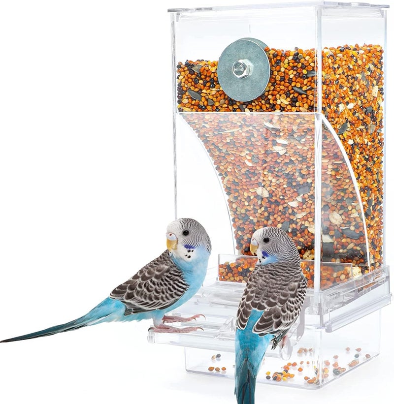 MAKINGTEC Parrot Automatic Feeder, No Mess Bird Feeder for Cage Parakeet Seed Food Container Acrylic Lovebirds Cage Accessories for Small Conures Budgies Canary Finches - Image 1