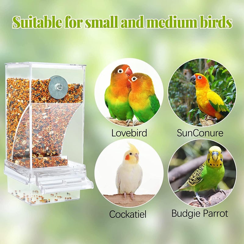MAKINGTEC Parrot Automatic Feeder, No Mess Bird Feeder for Cage Parakeet Seed Food Container Acrylic Lovebirds Cage Accessories for Small Conures Budgies Canary Finches - Image 5