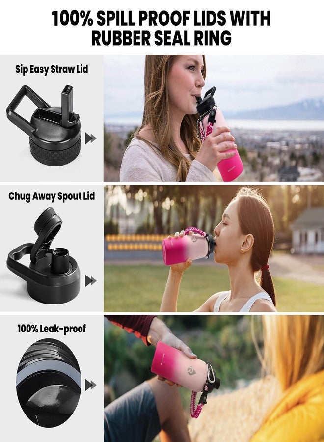 RAYMYLO Insulated Water Bottle 32 oz, Triple Wall Vacuum Stainless Steel (Cold for 48 Hrs), Leak Proof & Non-BPA, Modern Water Flask Jug with Paracord Handle & Straw Spout Lids, Ombre Pink - Image 3