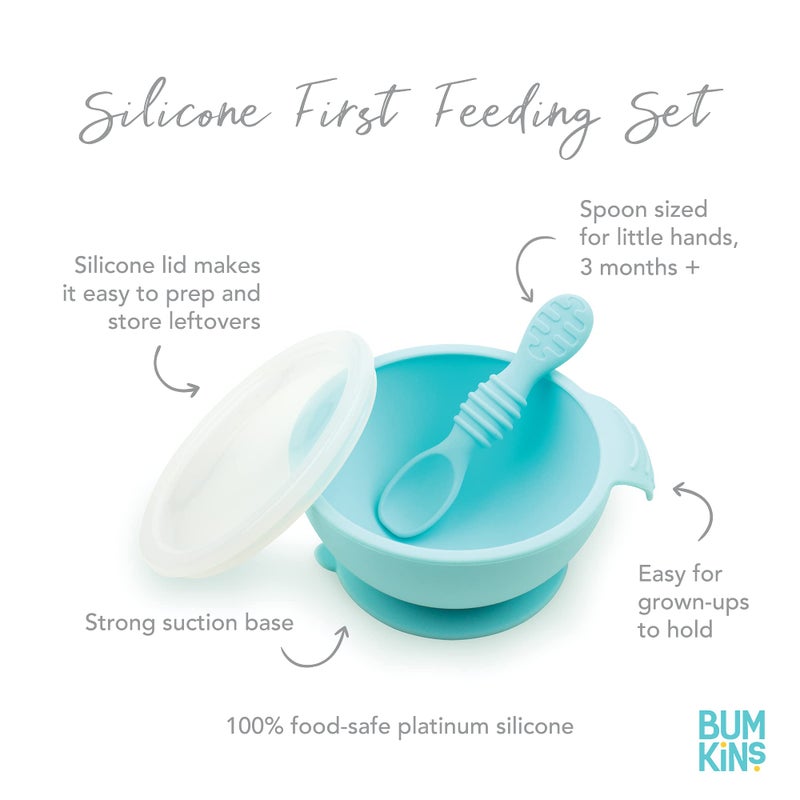 Bumkins Baby Bowl  Silicone Feeding Set With Suction For Baby And Toddler  Includes 4 Spoons And Lid  First Feeding Set  Training Essentials For Baby Led Weaning For Babies 4 Months Up  Blue - Image 5