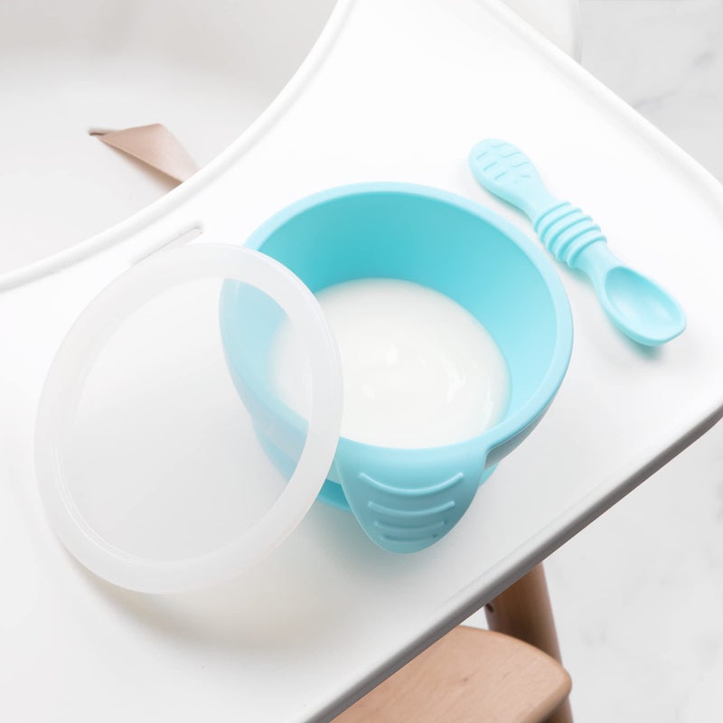 Bumkins Baby Bowl  Silicone Feeding Set With Suction For Baby And Toddler  Includes 4 Spoons And Lid  First Feeding Set  Training Essentials For Baby Led Weaning For Babies 4 Months Up  Blue - Image 2