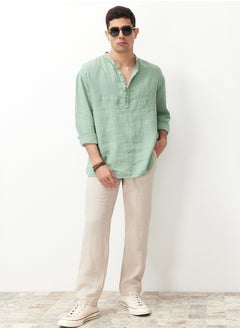 Taş Limited Edition 100% Linen Straight Fit Elastic Waist Tied Trousers TMNSS24PL00018