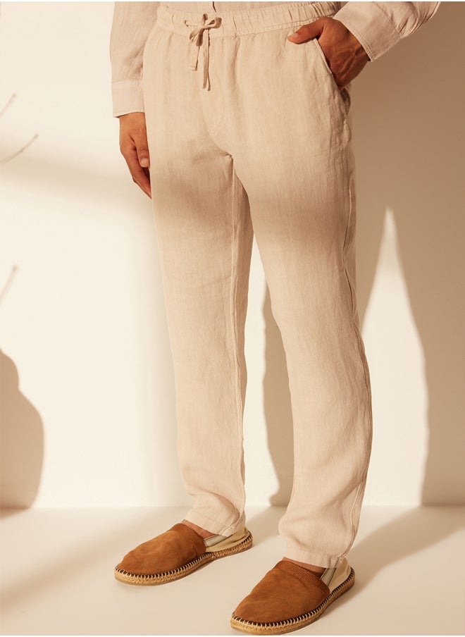 trendyol Taş Limited Edition 100% Linen Straight Fit Elastic Waist Tied Trousers TMNSS24PL00018  - Image 5