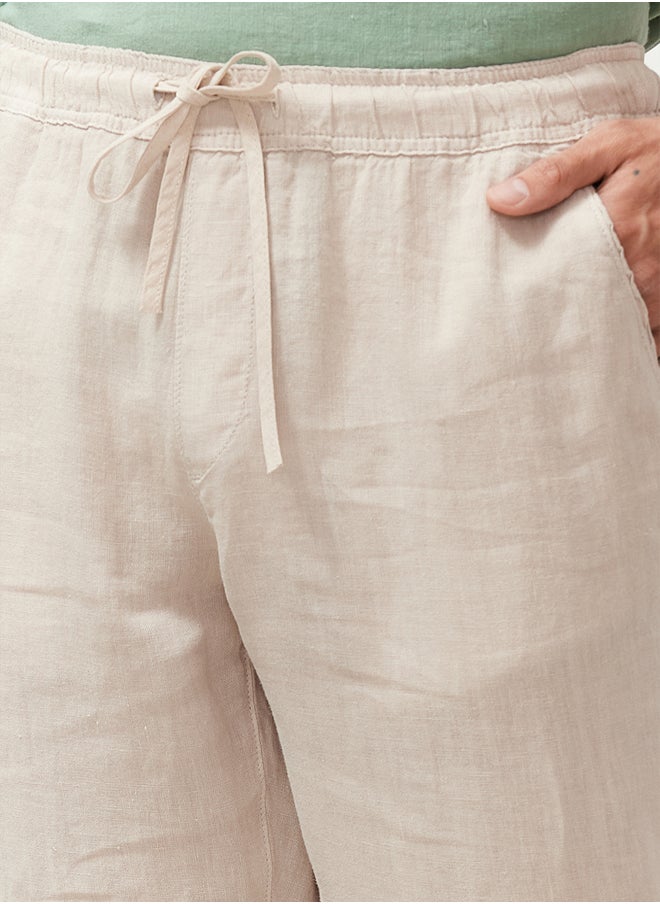 trendyol Taş Limited Edition 100% Linen Straight Fit Elastic Waist Tied Trousers TMNSS24PL00018  - Image 3