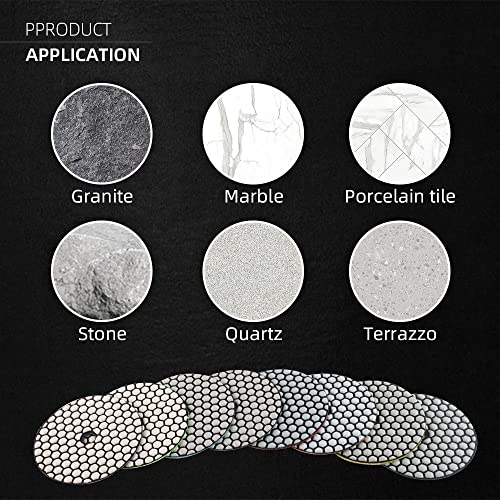 ZFE Diamond Polishing Pads, ZFE 9Pcs 4 Inch 100mm Dry Polishing Pads Set with 5/8”-11 Backing Plate for Granite Concrete Marble Quartz Stone Countertop Polishing - Image 5