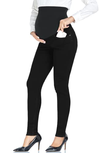 PACBREEZE Women's Maternity Jeans Over Belly Skinny Stretchy Denim Pants Comfy Slim Pregnancy Pants (Black, Large) - Image 1