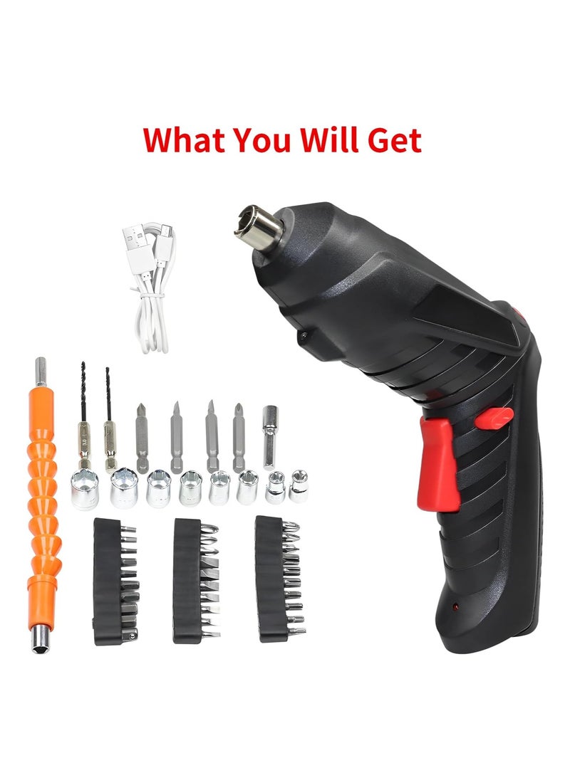 ALAMAREQ - Cordless Electric Screwdriver, 4.2V Rechargeable with 47-Piece Bit Set, 3.5Nm Power, 2-Position Handle, LED Light - Image 1