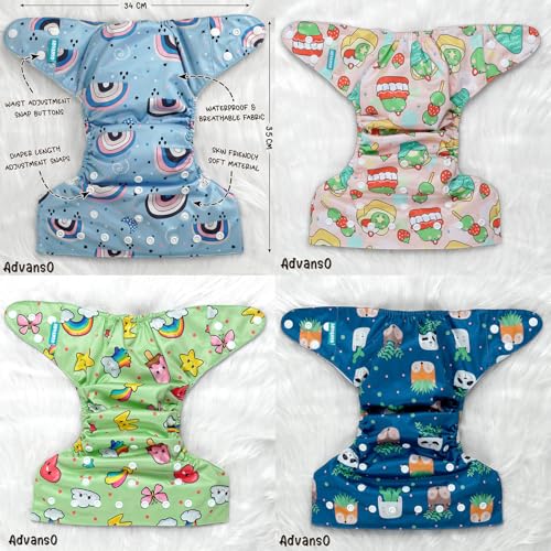 Advanso Leakage Proof cloth diapers for babies, high absorbent 4 reusable diaper 8 insert pad combo pack washable cloth diaper free size 5-18kg adjustable pocket cover 82 - Image 5