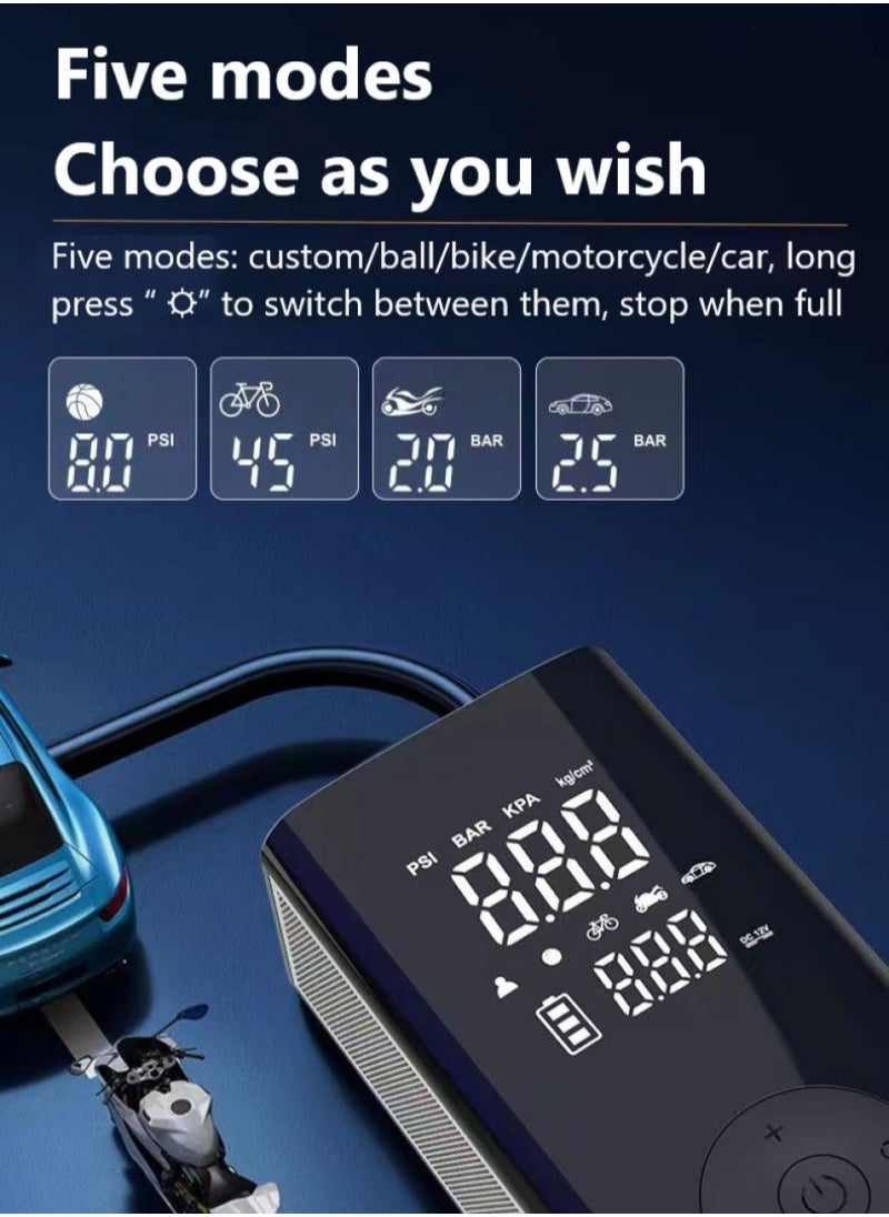 Changli Portable Air Compressor, Tire Inflator Portable Air Compressor, 150PSI Cordless, 6000 mAh Air Pump, with Digital LCD Pressure Gauge Electric Air Pump Quick Inflation, for Car/Motorcycle/Bike, Dual-Use Type  - Image 2