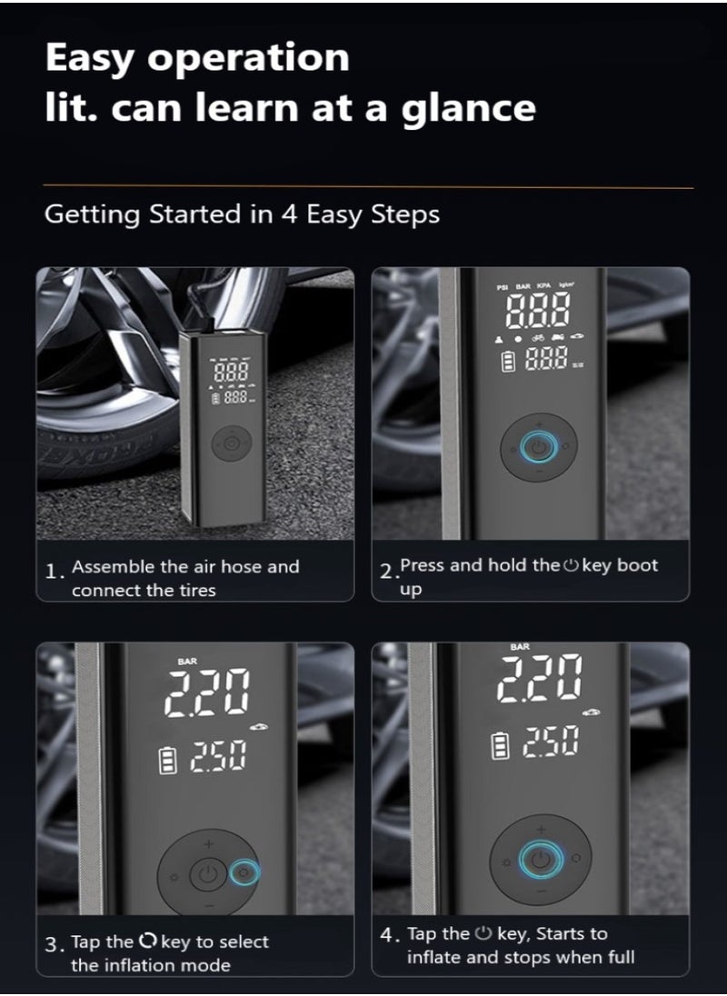 Changli Portable Air Compressor, Tire Inflator Portable Air Compressor, 150PSI Cordless, 6000 mAh Air Pump, with Digital LCD Pressure Gauge Electric Air Pump Quick Inflation, for Car/Motorcycle/Bike, Dual-Use Type  - Image 4