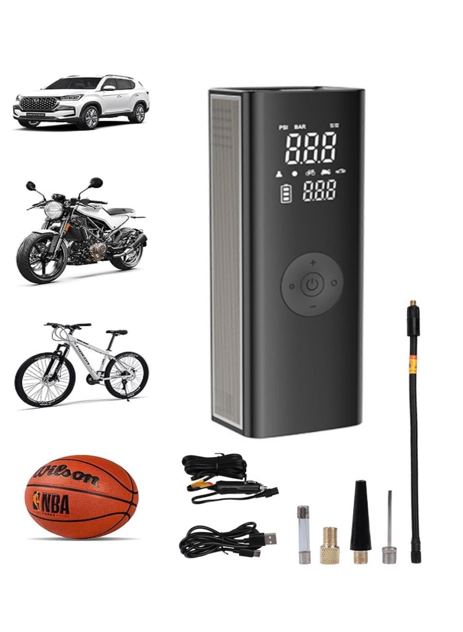 Portable Air Compressor, Tire Inflator Portable Air Compressor, 150PSI Cordless, 6000 mAh Air Pump, with Digital LCD Pressure Gauge Electric Air Pump Quick Inflation, for Car/Motorcycle/Bike, Dual-Use Type