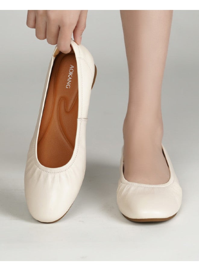 AOKANG Sheepskin] 2026 Spring New Women's Shoes Shallow Mouth Soft Sole Comfortable Commuting Simple Women's Flats - Image 1