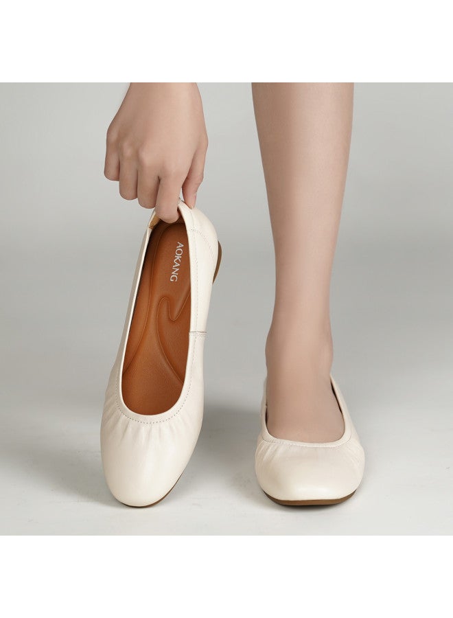 AOKANG Sheepskin] 2026 Spring New Women's Shoes Shallow Mouth Soft Sole Comfortable Commuting Simple Women's Flats - Image 2