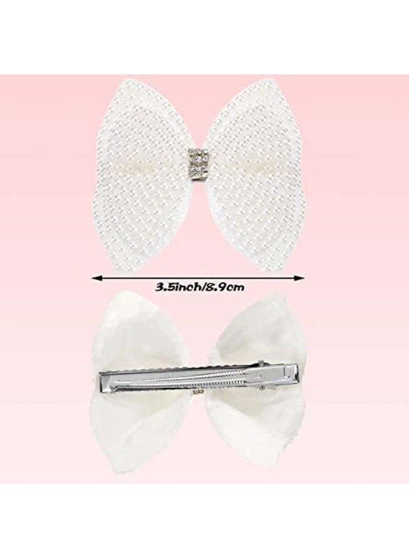 4 Pieces White Rhinestone Hair Bows for Girls Cute Pearls Hair Bow with Alligator Hair Clips Beads Hairgrip for Women Baby Teens Toddlers Children Hair Styling - Image 5
