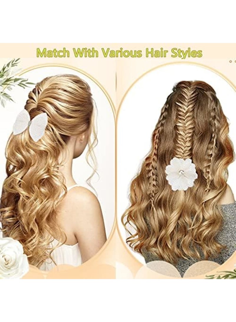 4 Pieces White Rhinestone Hair Bows for Girls Cute Pearls Hair Bow with Alligator Hair Clips Beads Hairgrip for Women Baby Teens Toddlers Children Hair Styling - Image 2
