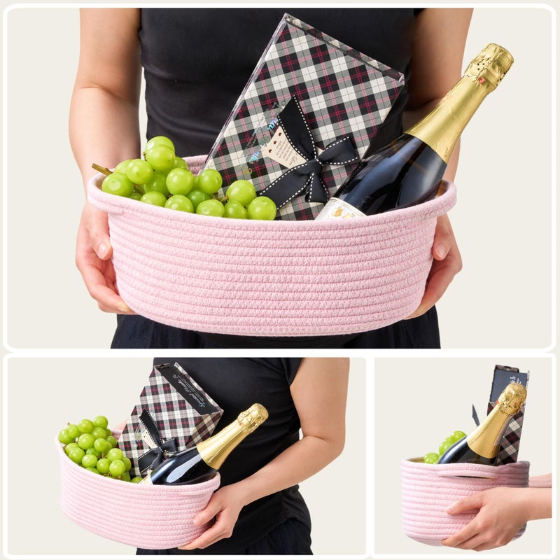 Kodomoore Small Woven Easter Basket with Gift Bag and Ribbon â€“ Empty Burr Basket for Gifts, Baby Shower, & Birthdays â€“ Decorative Rope Storage Organizer for Shelves, 12"x8"x5", Pink - Image 5