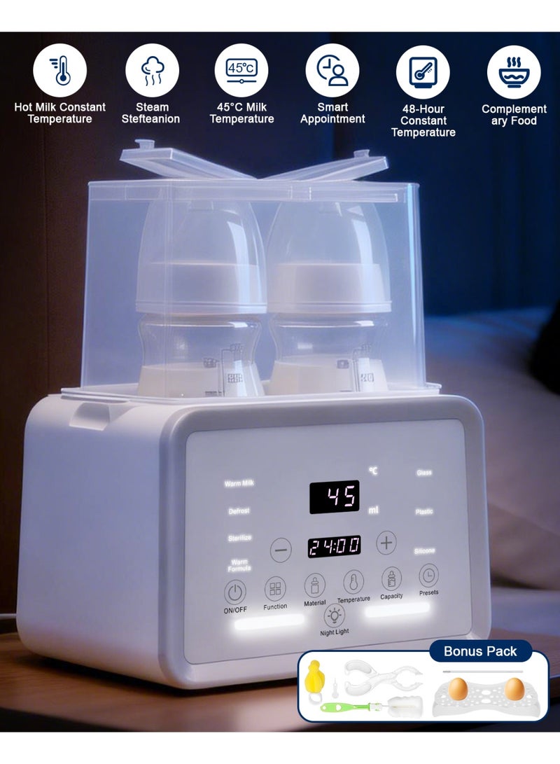 Stanew 10w1 Baby Bottle Warmer, Electric Milk Warmer for Baby, Baby Food Heater & Steam Defrost BPA-Free Warmer, 48H Constant Warming with Timer, Automatic Intelligent Thermostat, Accurate Temperature Control, LCD Display, Night Light, Sterilizing, Cleaning Brush, for Breastmilk, Formula and Double Bottles - Image 1