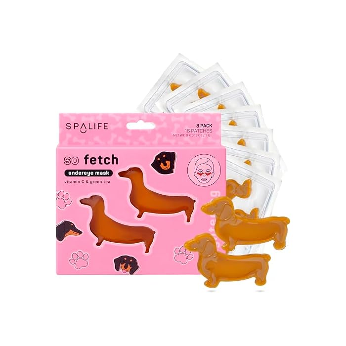 SpaLife So Fetch Hydrogel Under Eye Patches for Dark Circles | Dachshund Under Eye Patches for Puffy Eyes | Weiner Dog Undereye Bags and Puffiness Removal | Bachelorette Party Favors | 8 Pairs