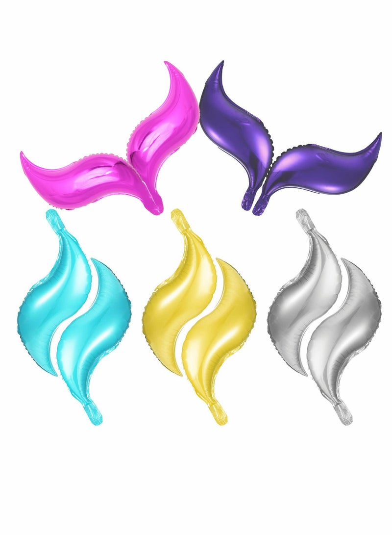 Excefore بالونات ذيل حورية البحر 24 بوصة بالون فويل كبير منحني بالونات فويل ذيل حورية البحر مستلزمات حفلات بالون ذيل حورية البحر لعيد الميلاد وحفلة استقبال المولود والزفاف، 10 قطع - Image 1